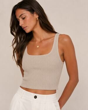 Babaton | Aritzia Sculpt Knit Square Neck Cropped Tank in Matte Pearl XS